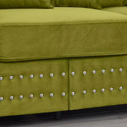 MAYEERTY 60.5 Divano moderno a tre posti con chiodi argentati, braccioli quadrati, rivestimento in velluto per soggiorno, verde