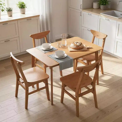 HOMCOM Set da 5 Pezzi Tavolo da Pranzo in Legno Massello con 4 Sedie, Stile Rustico, per Cucina, Sala da Pranzo, Piccoli Spazi, Color Noce