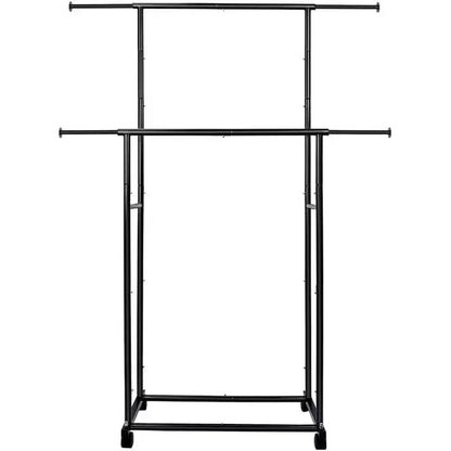 Heavy Duty Double Rod Rolling Clothes Rack, Adjustable Metal Garment Rack with 150 lbs Load Capacity, Locking Wheels & Bottom Shelf