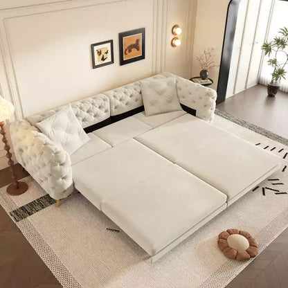 Divano letto matrimoniale moderno convertibile con pouf mobile, divano letto estraibile profondo in velluto per soggiorno o camera degli ospiti - Panipeachy