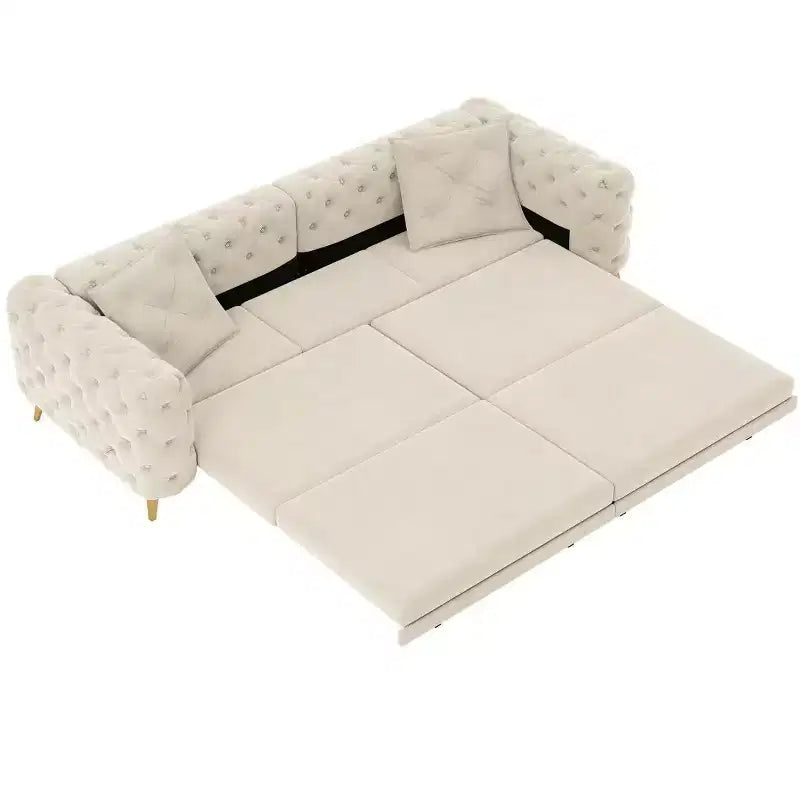 Divano letto matrimoniale moderno convertibile con pouf mobile, divano letto estraibile profondo in velluto per soggiorno o camera degli ospiti - Panipeachy