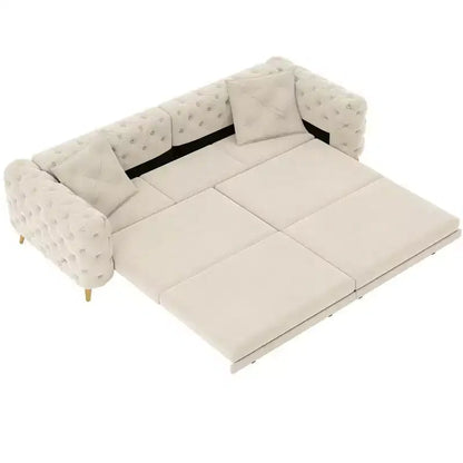 Divano letto matrimoniale moderno convertibile con pouf mobile, divano letto estraibile profondo in velluto per soggiorno o camera degli ospiti - Panipeachy