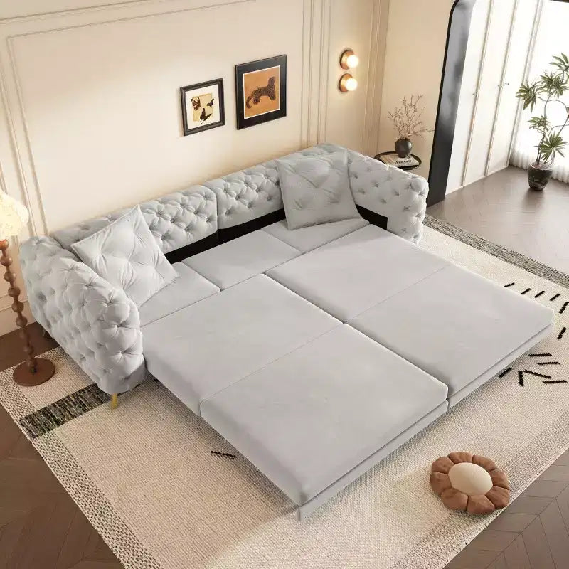 Divano letto matrimoniale moderno convertibile con pouf mobile, divano letto estraibile profondo in velluto per soggiorno o camera degli ospiti - Panipeachy