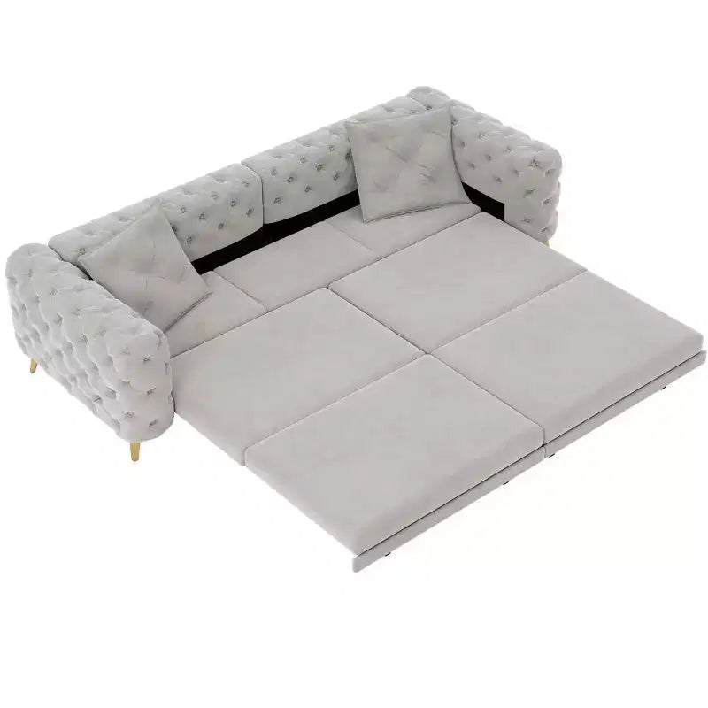 Divano letto matrimoniale moderno convertibile con pouf mobile, divano letto estraibile profondo in velluto per soggiorno o camera degli ospiti - Panipeachy