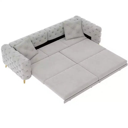 Divano letto matrimoniale moderno convertibile con pouf mobile, divano letto estraibile profondo in velluto per soggiorno o camera degli ospiti - Panipeachy