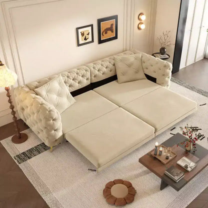 Divano letto matrimoniale moderno convertibile con pouf mobile, divano letto estraibile profondo in velluto per soggiorno o camera degli ospiti - Panipeachy