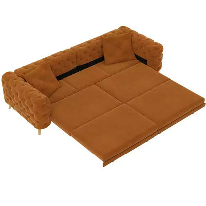 Divano letto matrimoniale moderno convertibile con pouf mobile, divano letto estraibile profondo in velluto per soggiorno o camera degli ospiti - Panipeachy