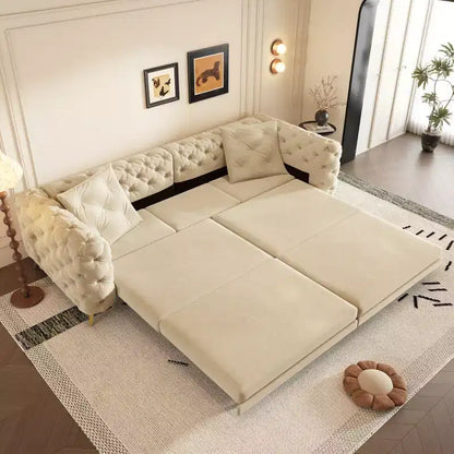 Divano letto matrimoniale moderno convertibile con pouf mobile, divano letto estraibile profondo in velluto per soggiorno o camera degli ospiti - Panipeachy