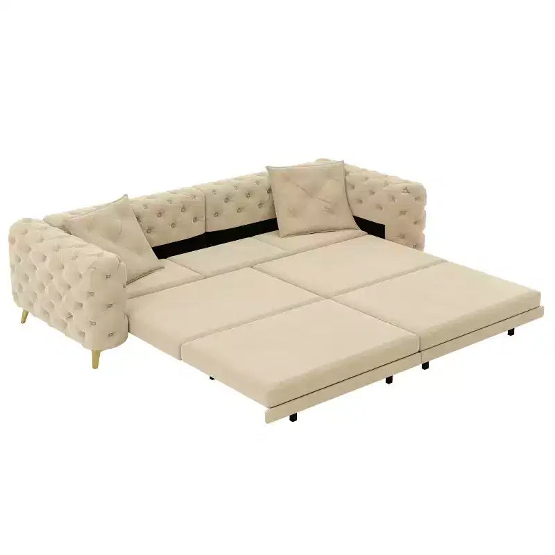 Divano letto matrimoniale moderno convertibile con pouf mobile, divano letto estraibile profondo in velluto per soggiorno o camera degli ospiti - Panipeachy