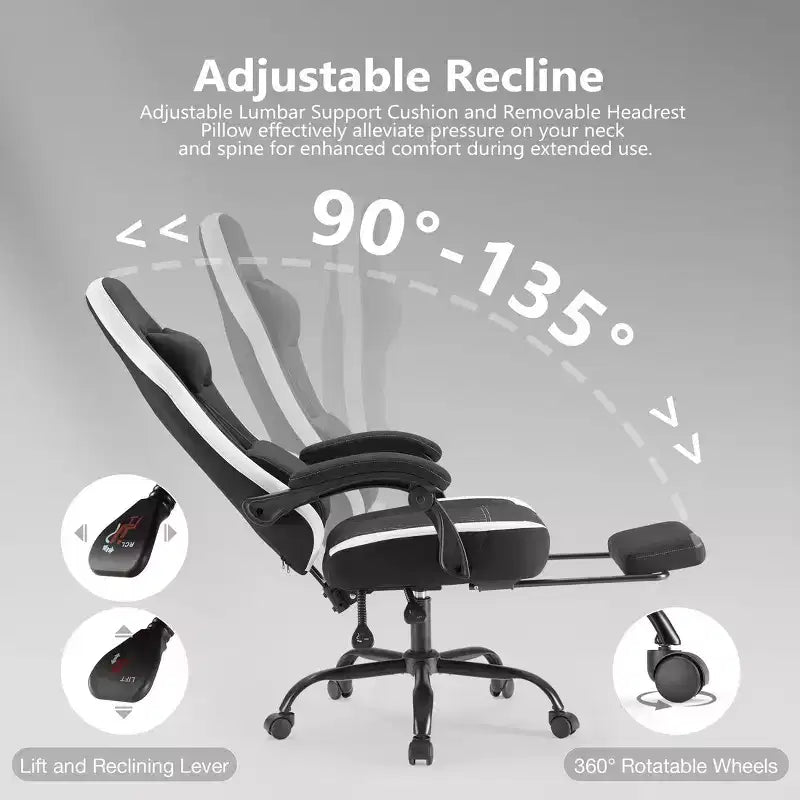 TUYOHW Ergonomic Office Chair with Padding Armrest, Gaming Chair with Lumbar Support, Swivel Rolling Chair with Wheels for Home, Office