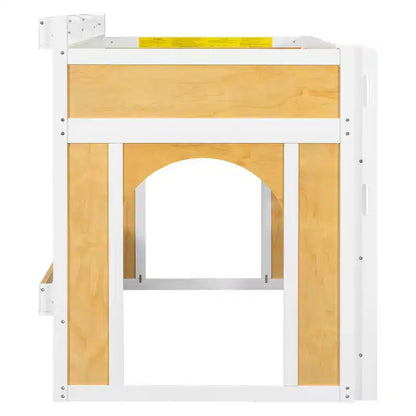 Twin Over Twin/Full Over Full Bunk Bed with Storage Shelves, Wooden Twin/Full Size Bunk Bed Frame with Window & Two Doors