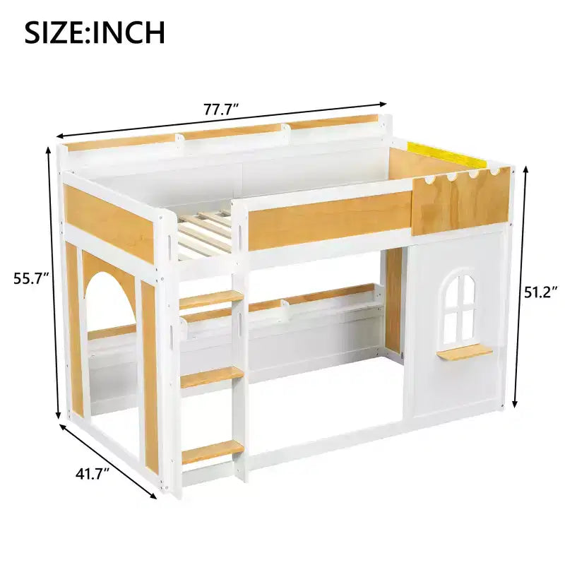 Twin Over Twin/Full Over Full Bunk Bed with Storage Shelves, Wooden Twin/Full Size Bunk Bed Frame with Window & Two Doors