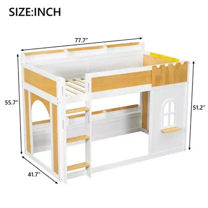 Twin Over Twin/Full Over Full Bunk Bed with Storage Shelves, Wooden Twin/Full Size Bunk Bed Frame with Window & Two Doors