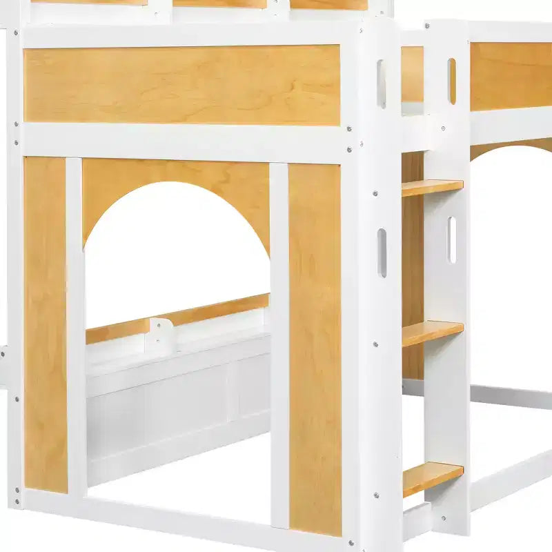 Twin Over Twin/Full Over Full Bunk Bed with Storage Shelves, Wooden Twin/Full Size Bunk Bed Frame with Window & Two Doors