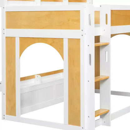 Twin Over Twin/Full Over Full Bunk Bed with Storage Shelves, Wooden Twin/Full Size Bunk Bed Frame with Window & Two Doors