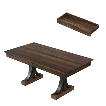 Dining Table for 6-8 with 2 Drawers, Wooden Kitchen Table with Double Pedestal & Large Tabletop,8 Ft Large Rectangular Dinner Table with Sturdy Frame