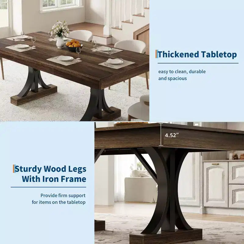 Dining Table for 6-8 with 2 Drawers, Wooden Kitchen Table with Double Pedestal & Large Tabletop,8 Ft Large Rectangular Dinner Table with Sturdy Frame