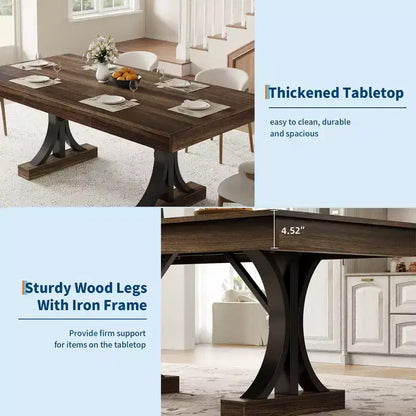 Dining Table for 6-8 with 2 Drawers, Wooden Kitchen Table with Double Pedestal & Large Tabletop,8 Ft Large Rectangular Dinner Table with Sturdy Frame
