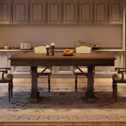 Dining Table for 6-8 with 2 Drawers, Wooden Kitchen Table with Double Pedestal & Large Tabletop,8 Ft Large Rectangular Dinner Table with Sturdy Frame