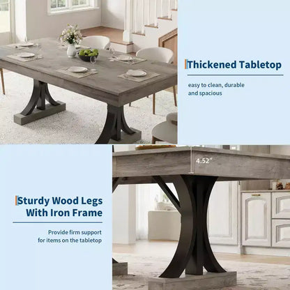 Dining Table for 6-8 with 2 Drawers, Wooden Kitchen Table with Double Pedestal & Large Tabletop,8 Ft Large Rectangular Dinner Table with Sturdy Frame