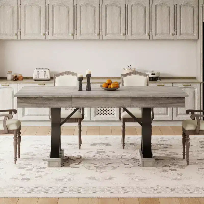 Dining Table for 6-8 with 2 Drawers, Wooden Kitchen Table with Double Pedestal & Large Tabletop,8 Ft Large Rectangular Dinner Table with Sturdy Frame