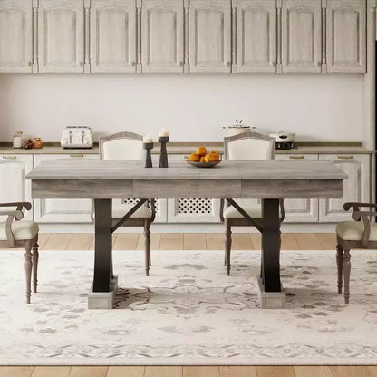 Dining Table for 6-8 with 2 Drawers, Wooden Kitchen Table with Double Pedestal & Large Tabletop,8 Ft Large Rectangular Dinner Table with Sturdy Frame