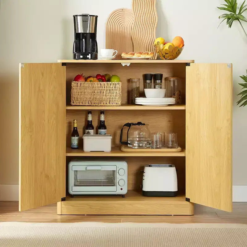 Wave-Shaped Sideboard Cabinet, Modern Curved Design, Double-Door Storage, for Kitchen/Bedroom/Living Room