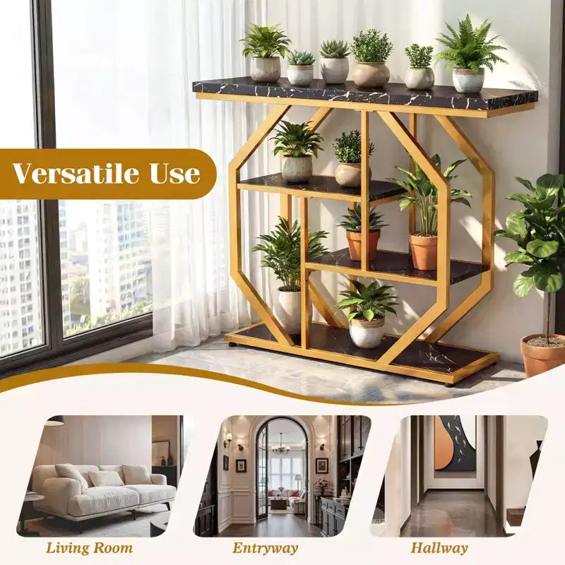 Costway 40'' Console Table w/Storage Shelves Geometric Metal Frame for Hallway Entrance