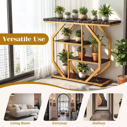 Costway 40'' Console Table w/Storage Shelves Geometric Metal Frame for Hallway Entrance