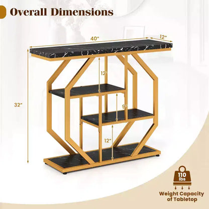 Costway 40'' Console Table w/Storage Shelves Geometric Metal Frame for Hallway Entrance