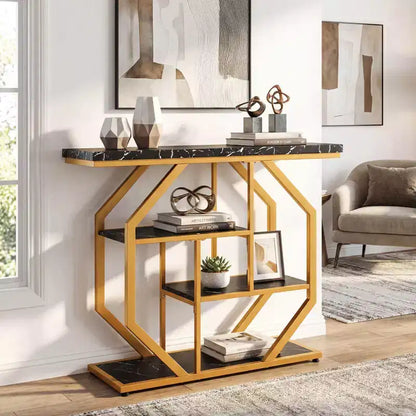 Costway 40'' Console Table w/Storage Shelves Geometric Metal Frame for Hallway Entrance