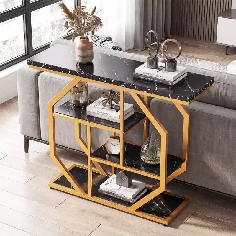 Costway 40'' Console Table w/Storage Shelves Geometric Metal Frame for Hallway Entrance
