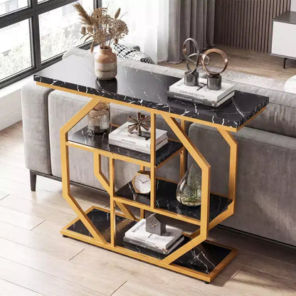 Costway 40'' Console Table w/Storage Shelves Geometric Metal Frame for Hallway Entrance