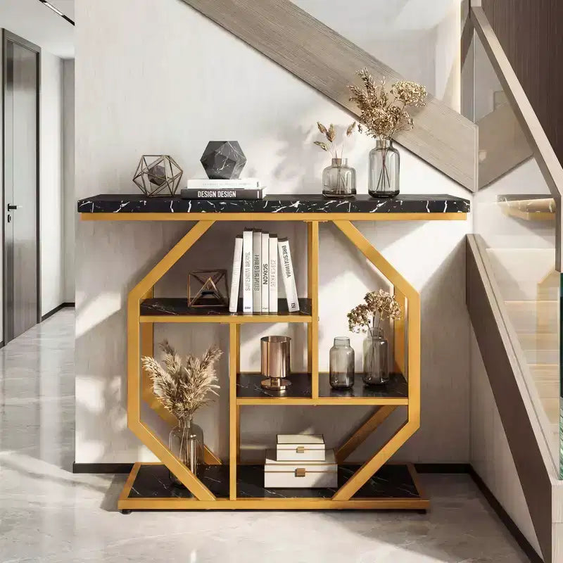 Costway 40'' Console Table w/Storage Shelves Geometric Metal Frame for Hallway Entrance