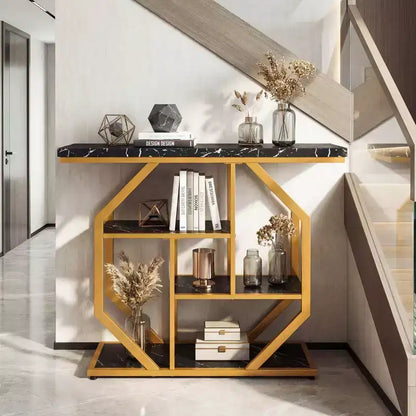 Costway 40'' Console Table w/Storage Shelves Geometric Metal Frame for Hallway Entrance