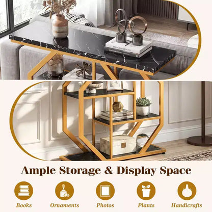 Costway 40'' Console Table w/Storage Shelves Geometric Metal Frame for Hallway Entrance