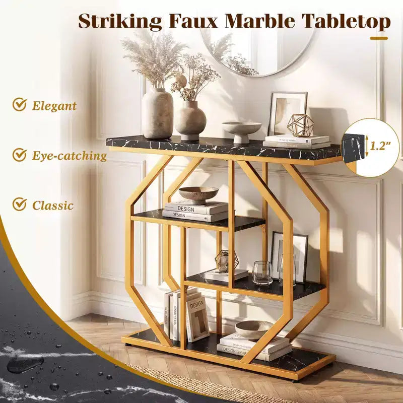 Costway 40'' Console Table w/Storage Shelves Geometric Metal Frame for Hallway Entrance