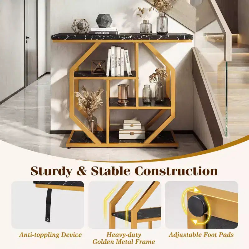 Costway 40'' Console Table w/Storage Shelves Geometric Metal Frame for Hallway Entrance