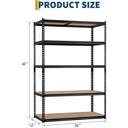 Scaffale metallico a 5 ripiani per carichi pesanti (30 x 12 x 60, nero) Scaffale portaoggetti con capacità di 900 kg per garage, cucina, dispensa, cantina e lavanderia