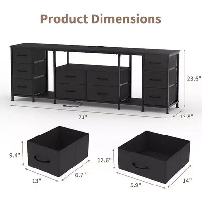 10 Drawer Dresser,TV Stand with Fabric Drawers for 75 70 65 Inch TV, TV Console Table with Open Storage Shelves for Living Room, Bedroom,