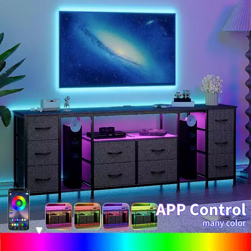 10 Drawer Dresser,TV Stand with Fabric Drawers for 75 70 65 Inch TV, TV Console Table with Open Storage Shelves for Living Room, Bedroom,