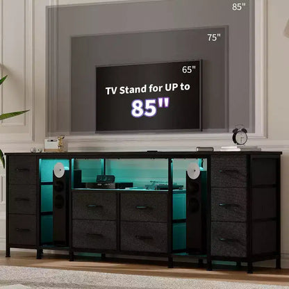 10 Drawer Dresser,TV Stand with Fabric Drawers for 75 70 65 Inch TV, TV Console Table with Open Storage Shelves for Living Room, Bedroom,