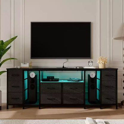 10 Drawer Dresser,TV Stand with Fabric Drawers for 75 70 65 Inch TV, TV Console Table with Open Storage Shelves for Living Room, Bedroom,