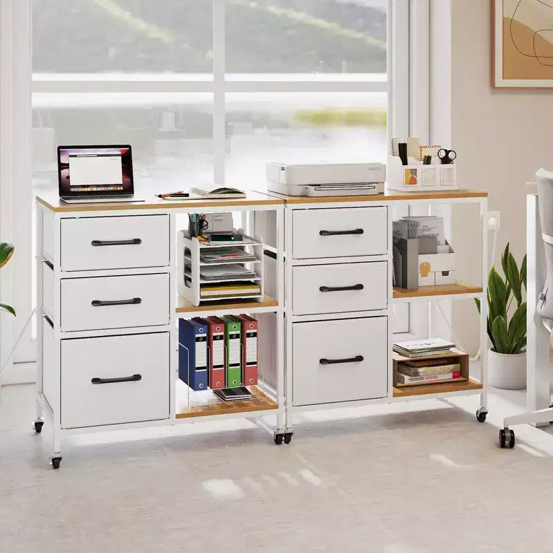 Costway 3 Drawer Mobile File Cabinet w/Charging Station Open Storage Shelves for Home
