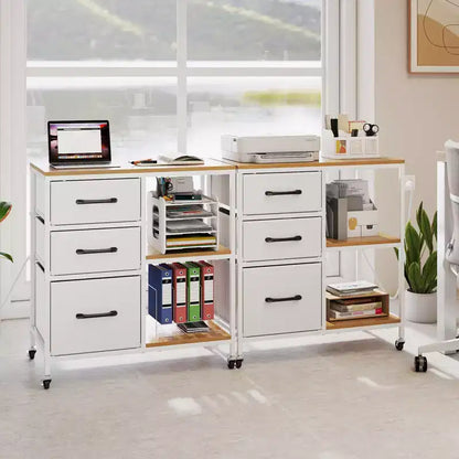 Costway 3 Drawer Mobile File Cabinet w/Charging Station Open Storage Shelves for Home