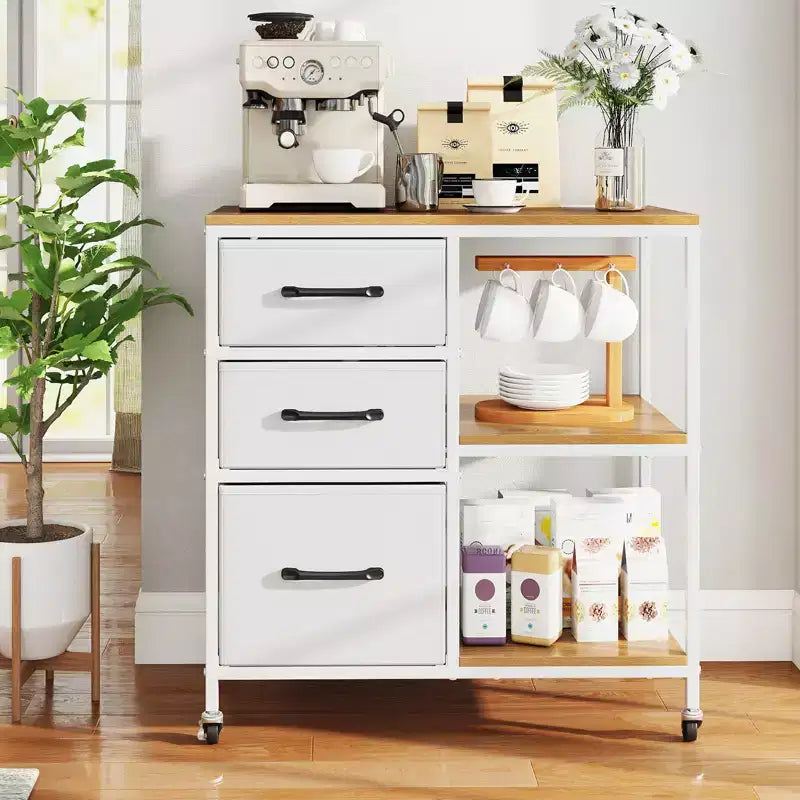Costway 3 Drawer Mobile File Cabinet w/Charging Station Open Storage Shelves for Home