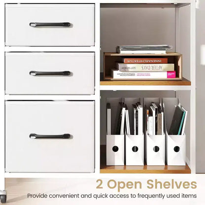 Costway 3 Drawer Mobile File Cabinet w/Charging Station Open Storage Shelves for Home