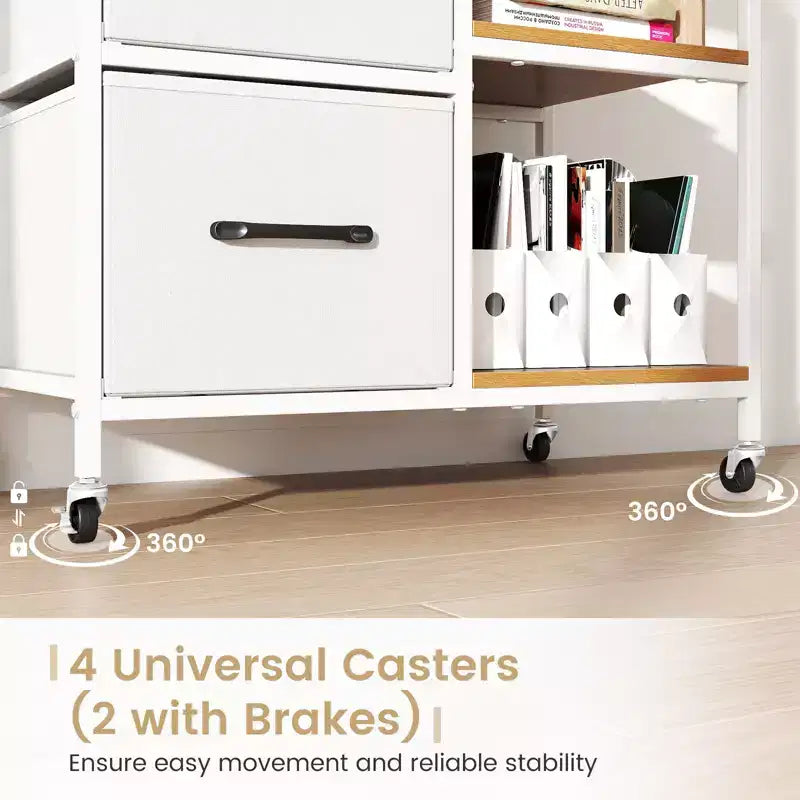 Costway 3 Drawer Mobile File Cabinet w/Charging Station Open Storage Shelves for Home