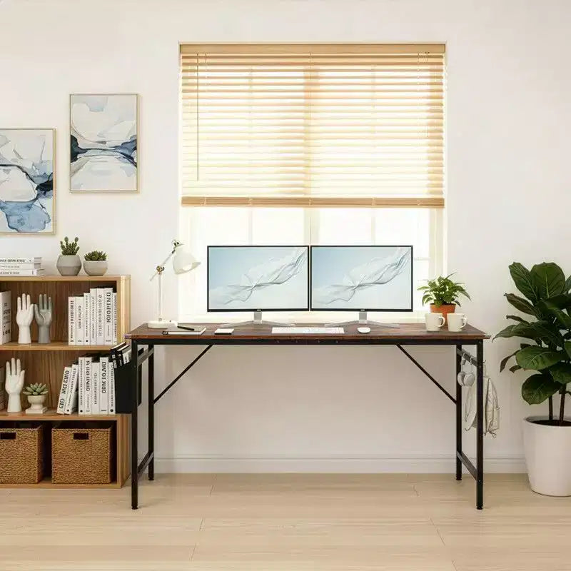 Karl Home 63 Computer Desk for Home Office ,Study Writing Desk with Storage, Side Hooks & Adjustable Feet