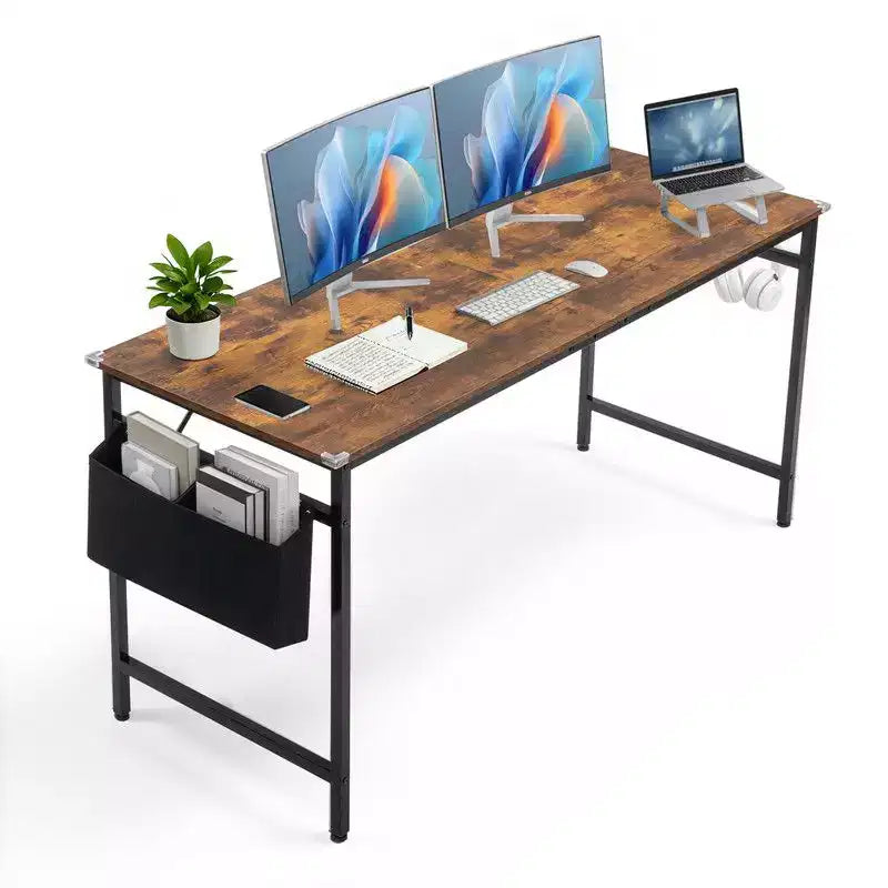 Karl Home 63 Scrivania per Computer per Ufficio Domestico, Scrivania da Studio con Contenitore, Ganci Laterali e Piedini Regolabili